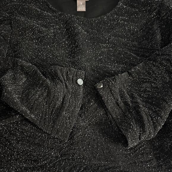 Chico’s Black and Silver Glittery Stretchy Blouse 3/4 Sleeves Size 3 (XL) - Picture 5 of 5